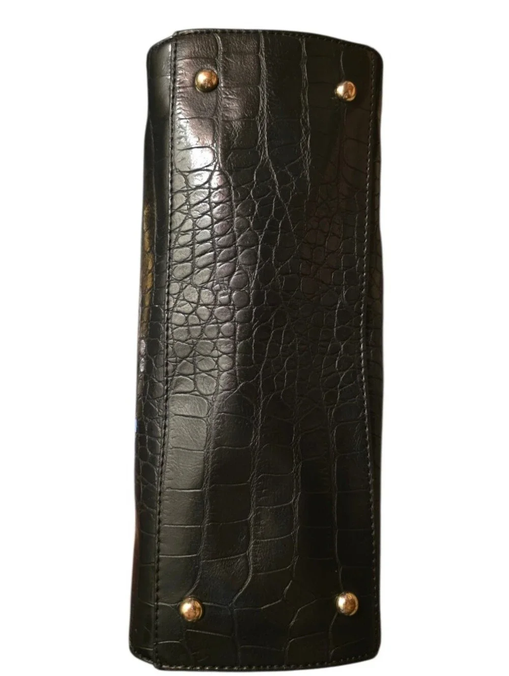 Anne Klein Black Faux Croc-Embossed Tote with Gold Hardware Charm